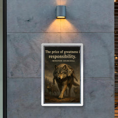 Churchill quote the price of greatness is responsibility alpha wolf leading pack for safety poster 2