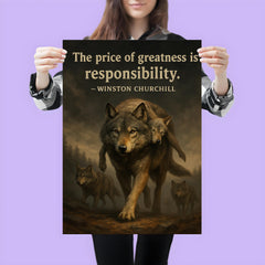 Churchill quote the price of greatness is responsibility alpha wolf leading pack for safety poster 3