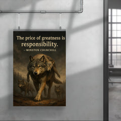 Churchill quote the price of greatness is responsibility alpha wolf leading pack for safety poster 4