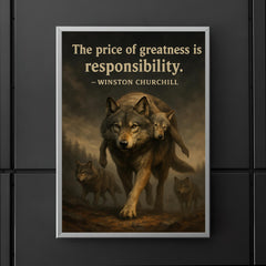 Churchill quote the price of greatness is responsibility alpha wolf leading pack for safety poster 5