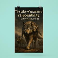 Churchill quote the price of greatness is responsibility alpha wolf leading pack for safety poster 6