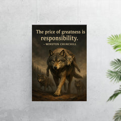Churchill quote the price of greatness is responsibility alpha wolf leading pack for safety poster 7