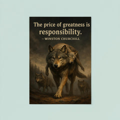 Churchill quote the price of greatness is responsibility alpha wolf leading pack for safety poster 8