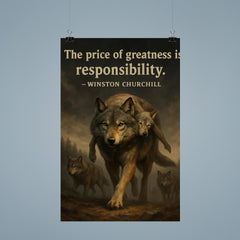 Churchill quote the price of greatness is responsibility alpha wolf leading pack for safety poster 9