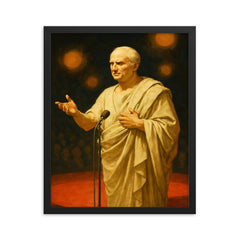 Cicero delivering a speech at a modern conference framed print on a plain backdrop in size 16"x20".