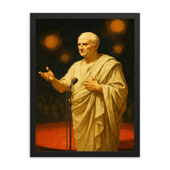 Cicero delivering a speech at a modern conference framed print on a plain backdrop in size 18"x24".