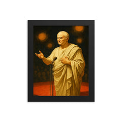 Cicero delivering a speech at a modern conference framed print on a plain backdrop in size 8"x10".