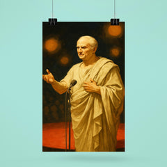 Cicero delivering a speech at a modern conference poster 6