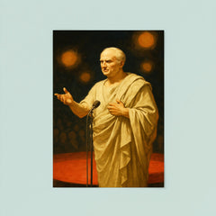 Cicero delivering a speech at a modern conference poster 8