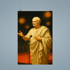 Cicero delivering a speech at a modern conference poster 9