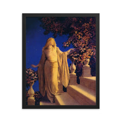 Cinderella by Maxfield Parrish, 1914 framed print on a plain backdrop in size 16"x20".