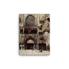 Circassian Cavalry Awaiting Commanding Officer at Byzantine Monument by Alberto Pasini, 1880 canvas print on a plain backdrop in size 12"x16".