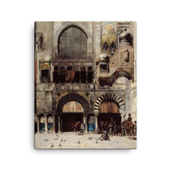 Circassian Cavalry Awaiting Commanding Officer at Byzantine Monument by Alberto Pasini, 1880 canvas print on a plain backdrop in size 16"x20".