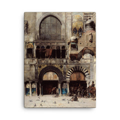 Circassian Cavalry Awaiting Commanding Officer at Byzantine Monument by Alberto Pasini, 1880 canvas print on a plain backdrop in size 18"x24".