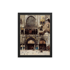 Circassian Cavalry Awaiting Commanding Officer at Byzantine Monument by Alberto Pasini, 1880 framed print on a plain backdrop in size 12"x16".