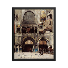 Circassian Cavalry Awaiting Commanding Officer at Byzantine Monument by Alberto Pasini, 1880 framed print on a plain backdrop in size 16"x20".