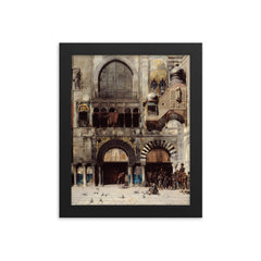 Circassian Cavalry Awaiting Commanding Officer at Byzantine Monument by Alberto Pasini, 1880 framed print on a plain backdrop in size 8"x10".