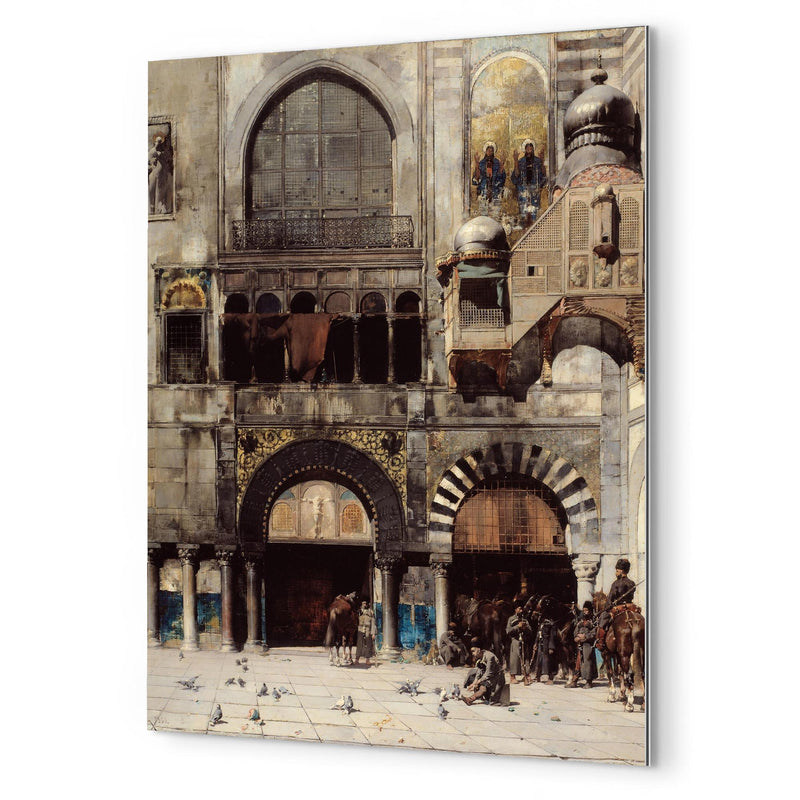 Circassian Cavalry Awaiting Commanding Officer at Byzantine Monument by Alberto Pasini, 1880 metal print mockup
