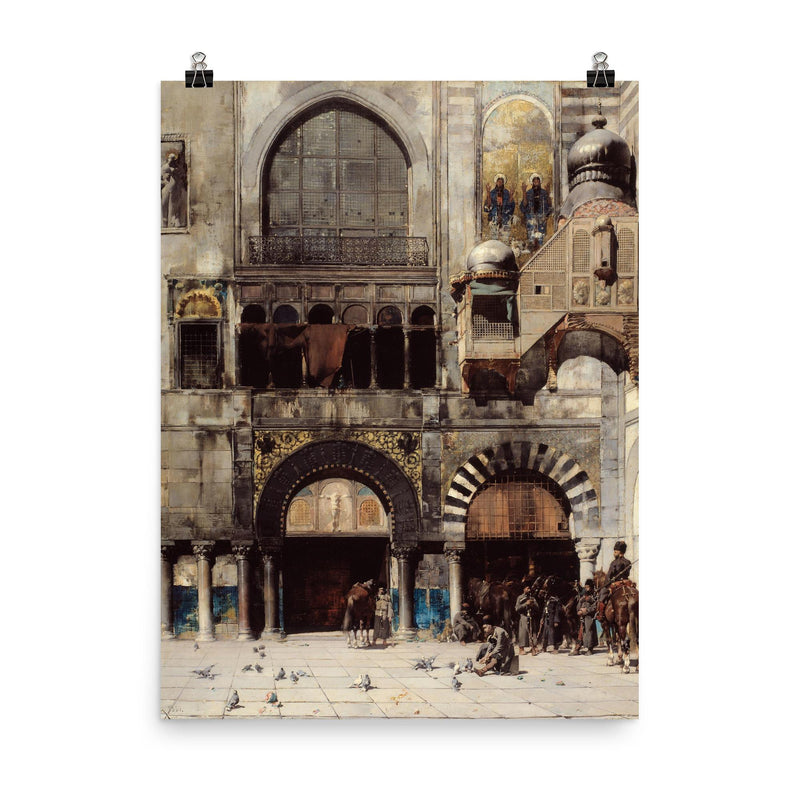 Circassian Cavalry Awaiting Commanding Officer at Byzantine Monument by Alberto Pasini, 1880 poster on a plain backdrop in size 8