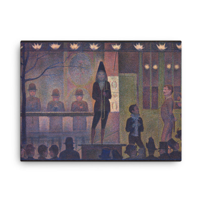 Circus Sideshow by Georges Seurat canvas print on a plain backdrop in size 18