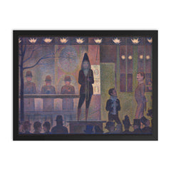 Circus Sideshow by Georges Seurat framed print on a plain backdrop in size 18"x24".
