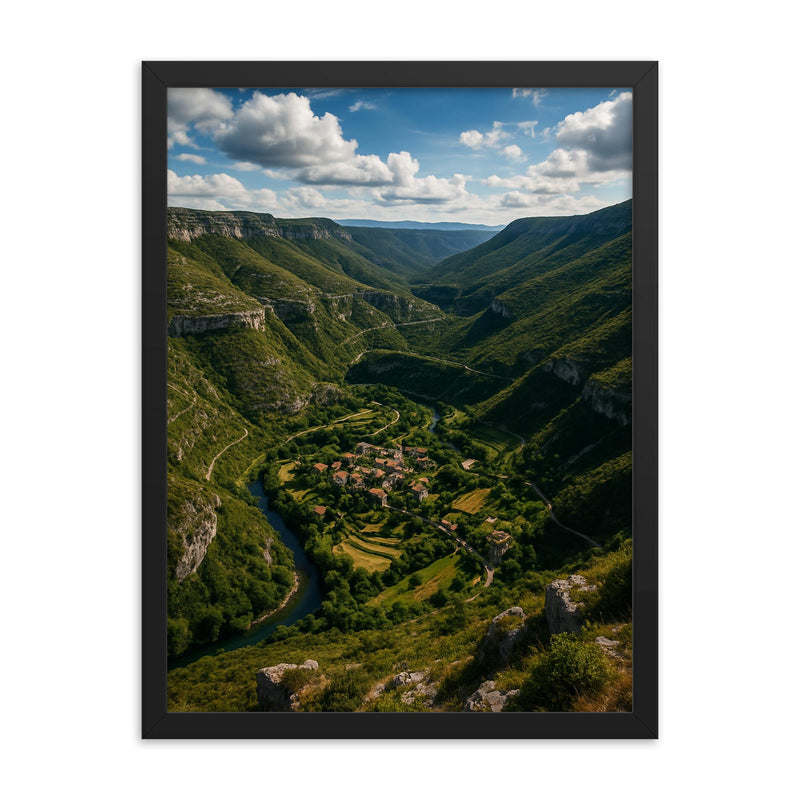 Cirque de Navacelles France framed print on a plain backdrop in size 18