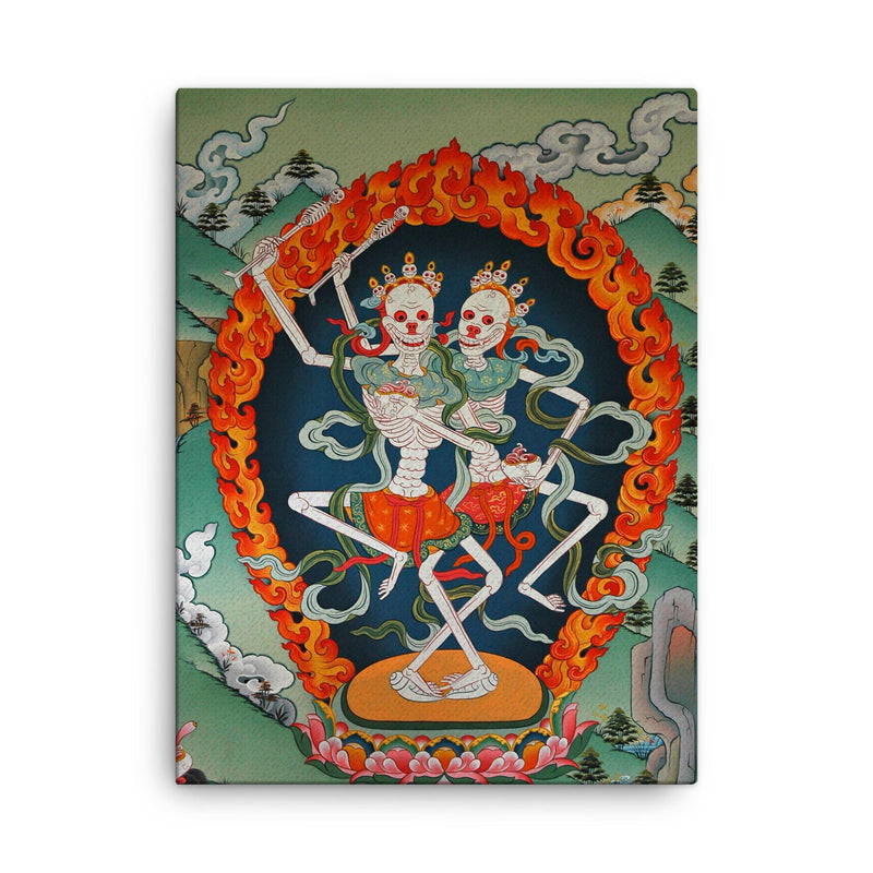 Citipaxi, Tibetan skeleton Buddhist deity - Tantric protector Vajrayana Thangka art canvas print on a plain backdrop in size 18