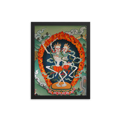 Citipaxi, Tibetan skeleton Buddhist deity - Tantric protector Vajrayana Thangka art framed print on a plain backdrop in size 12"x16".
