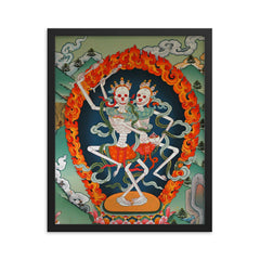 Citipaxi, Tibetan skeleton Buddhist deity - Tantric protector Vajrayana Thangka art framed print on a plain backdrop in size 16"x20".