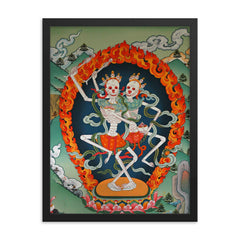 Citipaxi, Tibetan skeleton Buddhist deity - Tantric protector Vajrayana Thangka art framed print on a plain backdrop in size 18"x24".