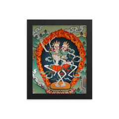 Citipaxi, Tibetan skeleton Buddhist deity - Tantric protector Vajrayana Thangka art framed print on a plain backdrop in size 8"x10".