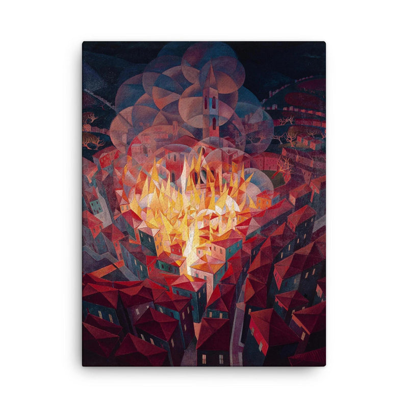 City on Fire by Gerardo Dottori, 1926 canvas print on a plain backdrop in size 18
