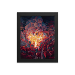 City on Fire by Gerardo Dottori, 1926 framed print on a plain backdrop in size 8"x10".