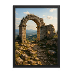 Civita di Arpino Acropolis Italy framed print on a plain backdrop in size 18"x24".