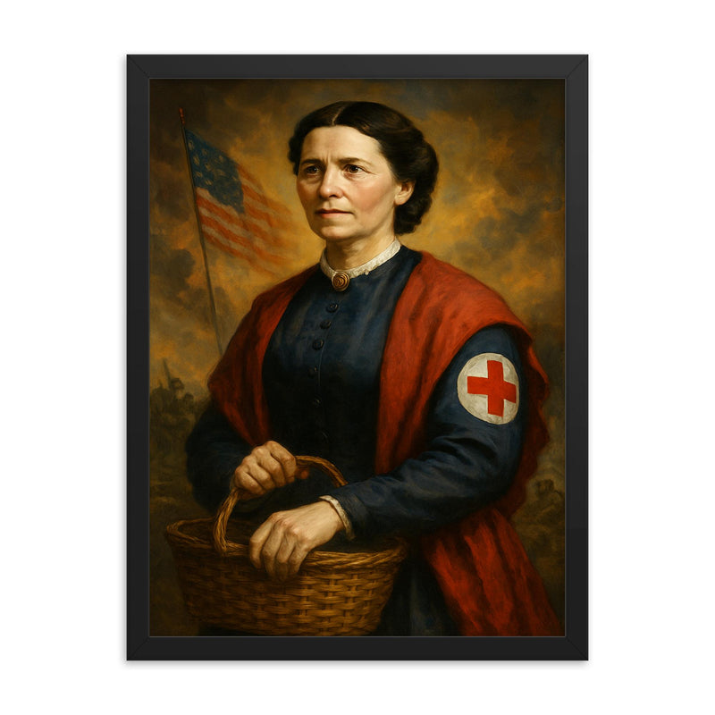 Clara Barton framed print on a plain backdrop in size 18