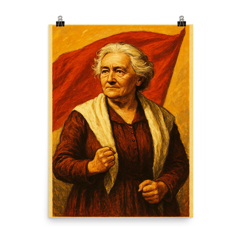 Clara Zetkin poster on a plain backdrop in size 8