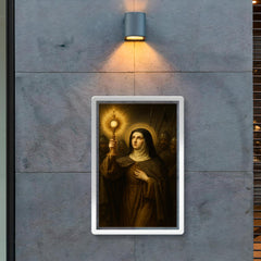 Clare of Assisi holding monstrance against soldiers poster 2