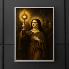 Clare of Assisi holding monstrance against soldiers poster 5