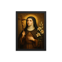 Clare of Montefalco framed print on a plain backdrop in size 12"x16".