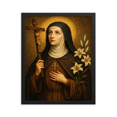 Clare of Montefalco framed print on a plain backdrop in size 16"x20".
