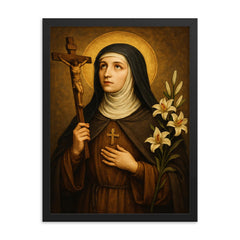 Clare of Montefalco framed print on a plain backdrop in size 18"x24".