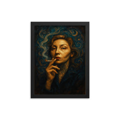 Clarice Lispector mystical cigarette portrait framed print on a plain backdrop in size 12"x16".