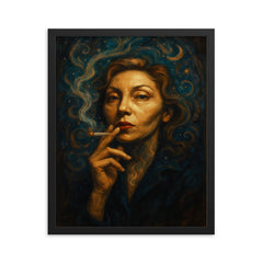 Clarice Lispector mystical cigarette portrait framed print on a plain backdrop in size 16"x20".