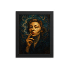 Clarice Lispector mystical cigarette portrait framed print on a plain backdrop in size 8"x10".