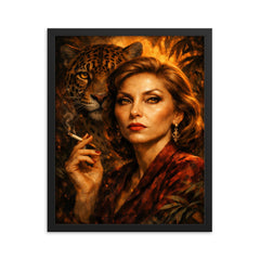 Clarice Lispector with jaguar like stare framed print on a plain backdrop in size 16"x20".
