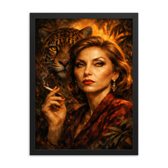 Clarice Lispector with jaguar like stare framed print on a plain backdrop in size 18"x24".
