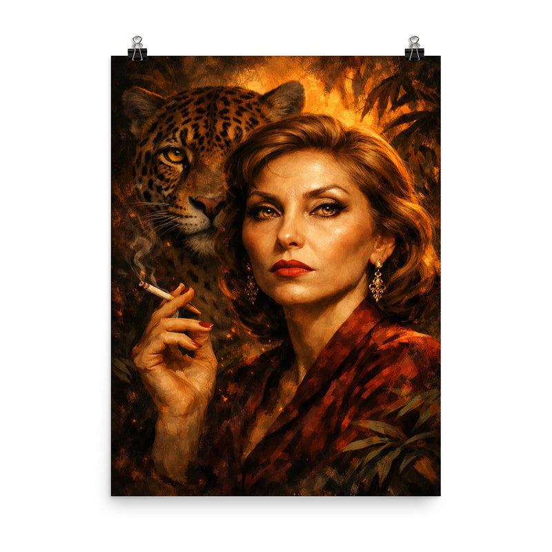 Clarice Lispector with jaguar like stare poster on a plain backdrop in size 8