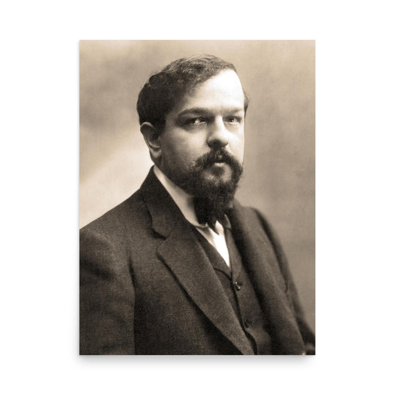 Claude Debussy poster on a plain backdrop in size 18