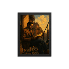 Claude McKay Harlem fire escape reading framed print on a plain backdrop in size 12"x16".