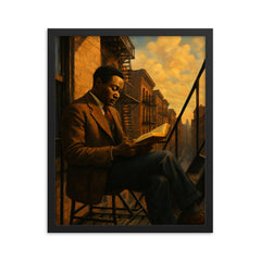 Claude McKay Harlem fire escape reading framed print on a plain backdrop in size 16"x20".